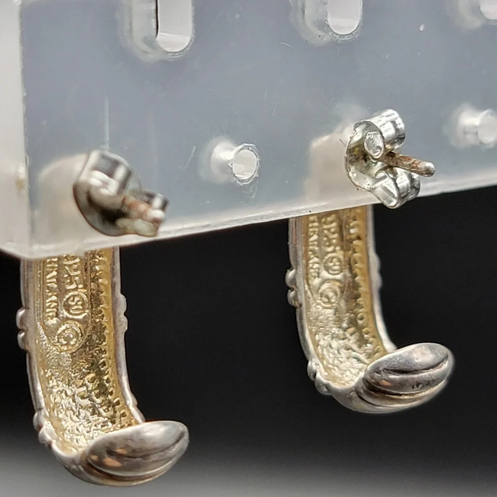 VTG 925 Sterling Silver Southwestern Bojo Vibe Earrings. 3.36g Stamped Hallmark
